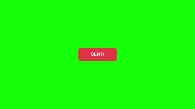 User interface animation of a blue submit button switching to a red sent message indicator on chroma key green screen background for video editing.