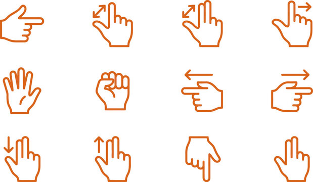 Collection of hand icons with various gestures