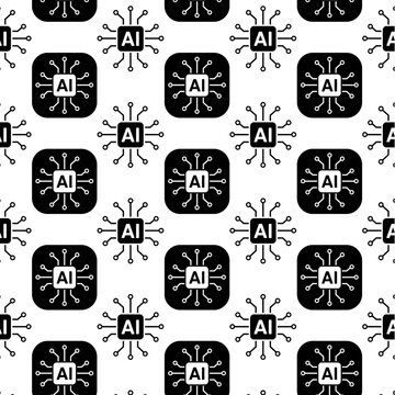 AI icon badge repeat pattern in a black and white vector seamless print