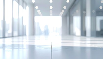 Naklejka premium Modern Office Building Interior with Natural Light and Sleek Design.