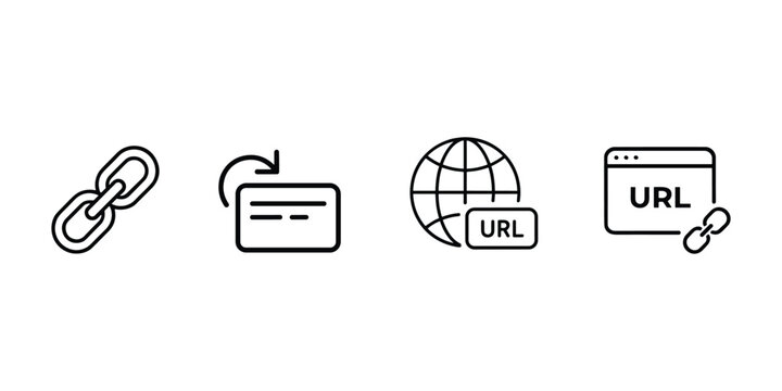 Black line of chain link credit card globe and web browser with U R L black line chain link vector illustration isolated on white background.