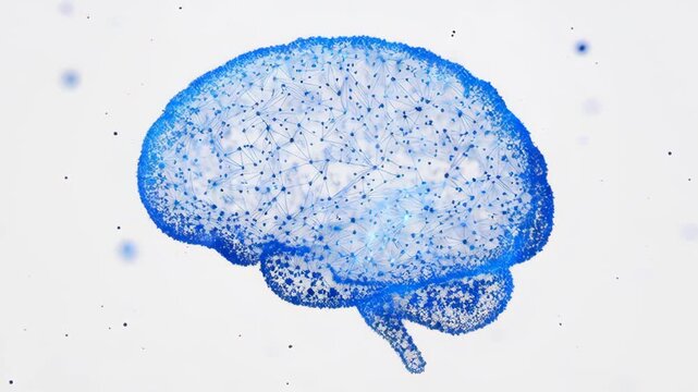 Blue neural brain structure in abstract style on light background, symbolizing intelligence and connectivity