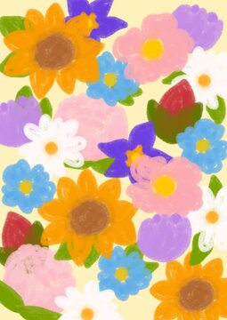 Floral background, flower background crayon style