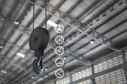 The concept of crane inspection includes monthly maintenance checks by engineers or qualified technicians and service work that meets service center standards and safety requirements, virtual hologram