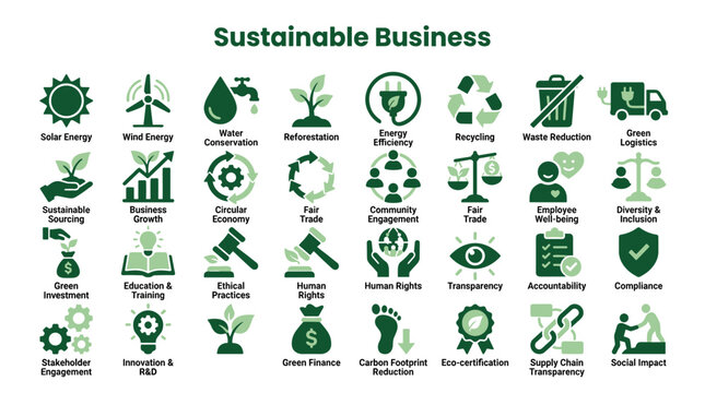 Sustainable Business Concepts and Icons Representing Environmental Responsibility Social Equity and Economic Viability for Corporate Growth