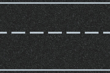 Fototapeta premium Seamless asphalt road texture. Top down view of dark grainy highway background with white dashed line. Textured macadam surface backdrop. Rough grainy road design. vector illustration