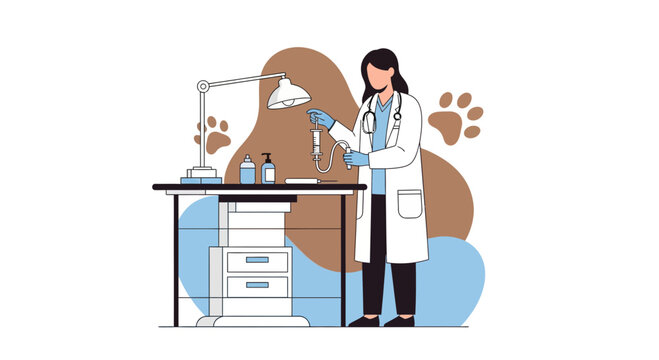 Veterinarian Administering Treatment to Pet Animal in Clinic