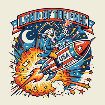 George Washington Rides a Rocket Through Space to Celebrate America