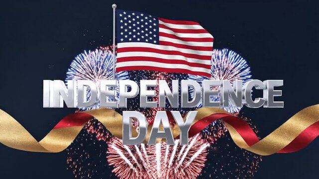 Celebrate Independence Day with fireworks and a waving American flag.