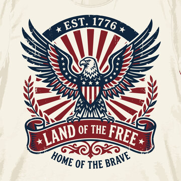 Vintage America Eagle Emblem Land of the Free Home of the Brave