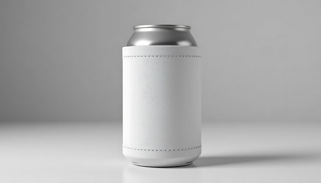 Blank white beverage can cooler sleeve mockup for beer or soda drink branding and promotion. koozie mockup