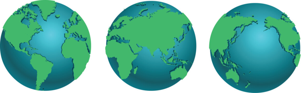 Globe icons, earth illustrations, world maps, vector globes