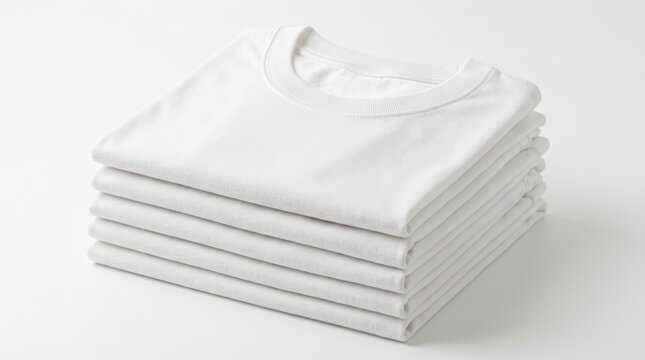 Stack of neatly folded white t-shirts