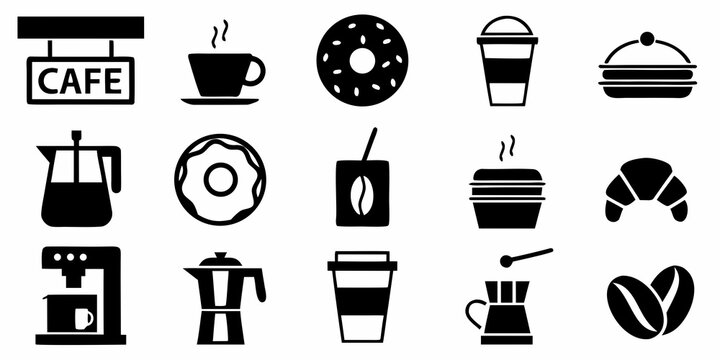 Caf And Beverage Icons Black And White Flat Pictograms