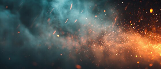 Obraz premium Abstract fiery and smoky background with glowing particles