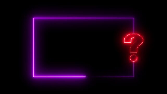 Purple neon rectangle frame with red question mark sign