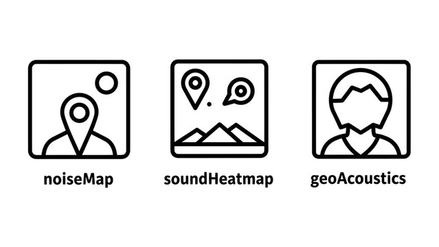 Set of data monitoring icons for noise map sound heatmap geo acoustics visualization monitoring environment geography location analysis research scientific