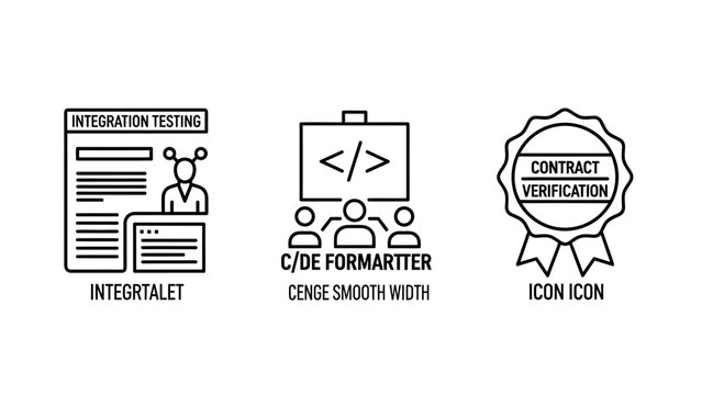 Integration testing code formatter contract verification icons with integration formatter contract verification collection illustration document software development programming debugger
