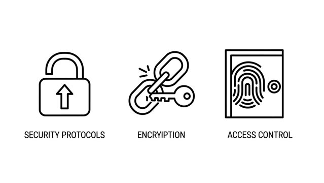 Set of cyber security and data protection icons featuring security protocols encryption and access control security encryption protection protocol identity biometric fingerprint information