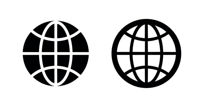 Globe World Wide Web Icon - Internet and Global Communication Symbol in Solid and Outline Styles