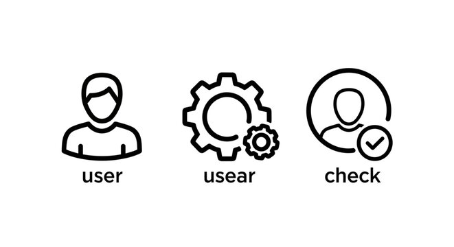User interface management and verification icons with settings verification management interface approved development configuration technical application software cogwheel illustration