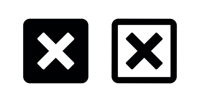 Cross mark in square icon, representing unselected checkbox, error, or incorrect status.