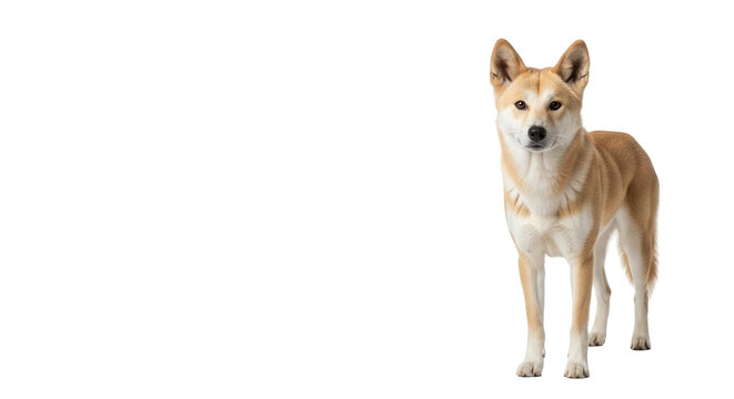Tan dingo standing on black background