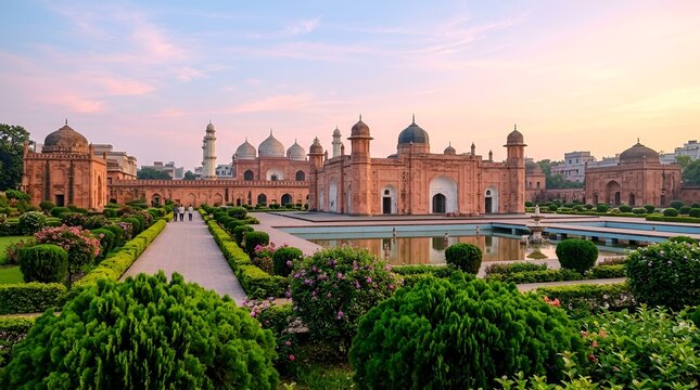 Lalbagh fort in dhaka, bangladesh, an incomplete 17thcentury mughal palace fortress complex with lush gardens and historic architecture