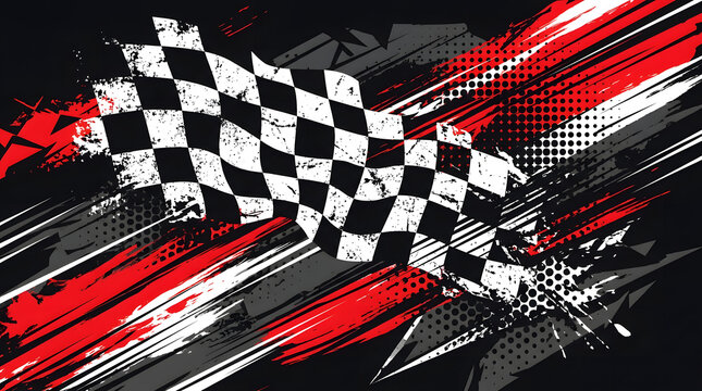 Racing Sport Checkered Flag Grunge Red Black White Splatter Speed Lines Motorsport Banner Background