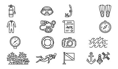 Scuba diving icons and equipment for ocean exploration © Alamin