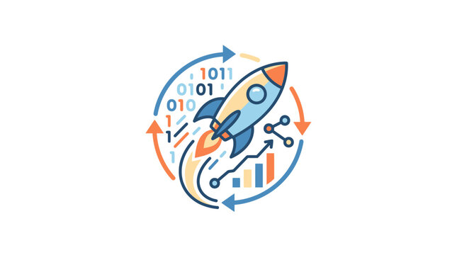 Rocket Launching with Data Analytics and Binary Code, Startup Concept