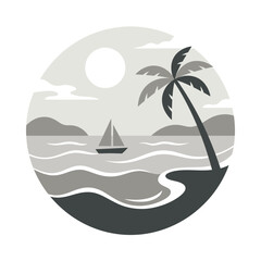 Obraz premium Circular tropical beach scene with sailboat