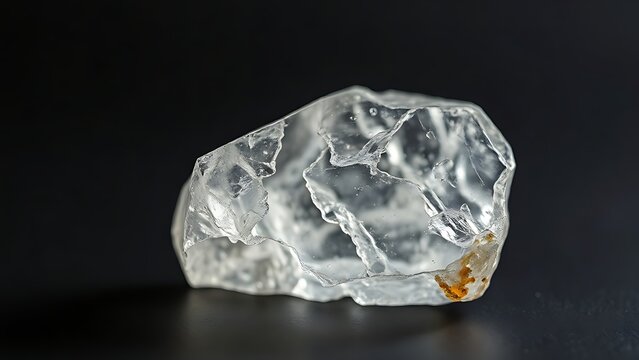 uncut. Raw natural crystal on dark surface, internal patterns lit by side light, macro detail. public awareness campaigns, NGO reports, designed for public awareness campaigns and NGO communications.