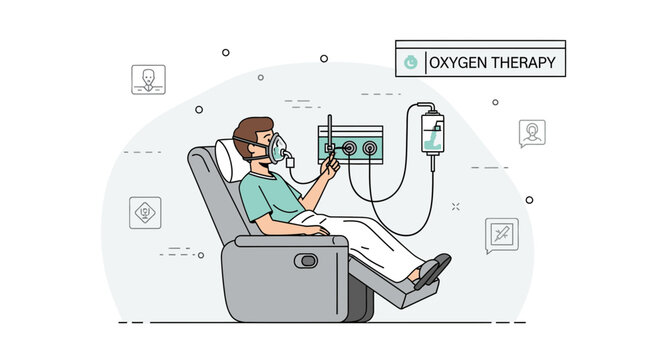 Patient Receiving Oxygen Therapy in a Comfortable Chair with Medical Equipment