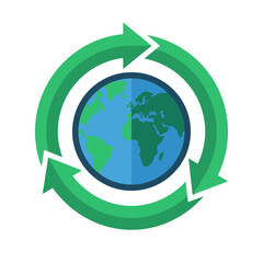 Fototapeta premium Stylized Earth icon with circular recycling arrows.