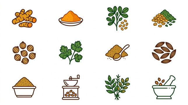 Collection of Indian Spices and Herbs in Various Forms.