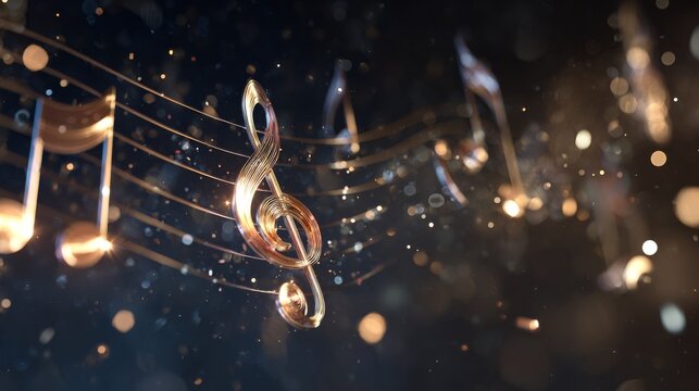 Golden musical notes floating in a dreamy abstract background