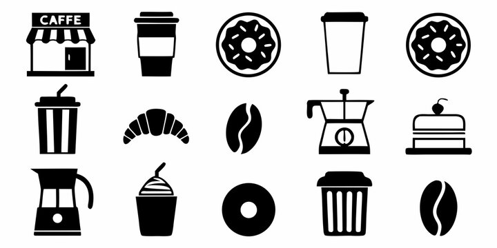 Caf Icons Collection Black And White Pictograms On White Background