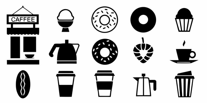 Caf And Coffee Icons Black And White Flat Design
