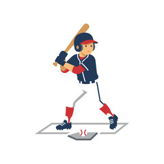 Fototapeta premium Baseball player batting in uniform at home plate.