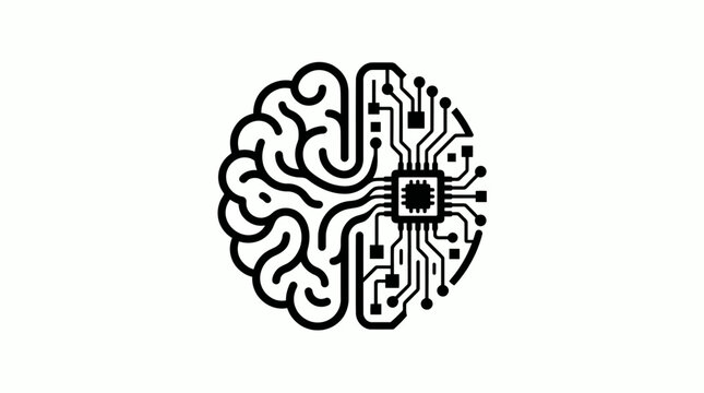 Artificial Intelligence Brain Icon with Circuit Board Design
