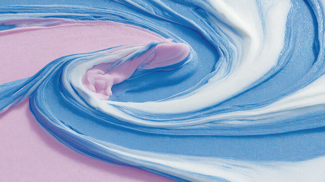 Swirl of blue and pink colors in soft texture of toothpaste or cream or paint