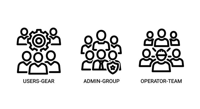 Set of abstract organizational and team management icons for business structure and administration with organization administration management operator business corporate hierarchy structure