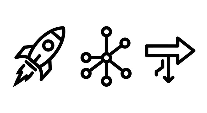 Rocket launch ego graph and directional arrow growth concept icons with connections business performance direction strategy innovation development illustration progress movement analysis