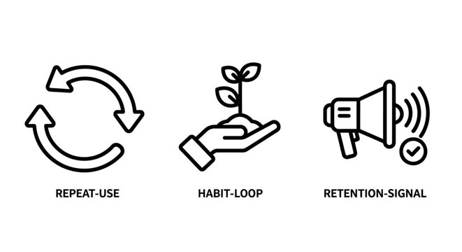 Set of business marketing and consumer engagement icons with marketing retention engagement consumer business advertising customer strategy communication megaphone development illustration