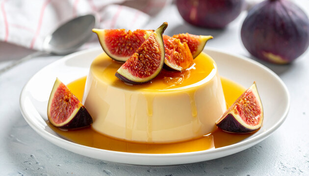 Creamy Panna Cotta with Fresh Sliced Figs and Honey Drizzle