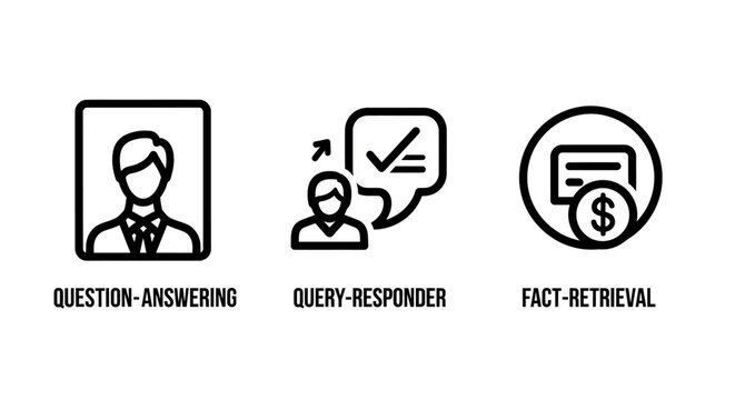Artificial intelligence question answering and fact retrieval icons with question answering retrieval artificial intelligence responder information knowledge assistant business technology