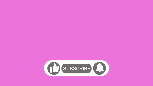 Red subscribe button with thumb up like icon and notification bell symbol on a bright pink background for social media video channel growth and marketing digital content creation design elements