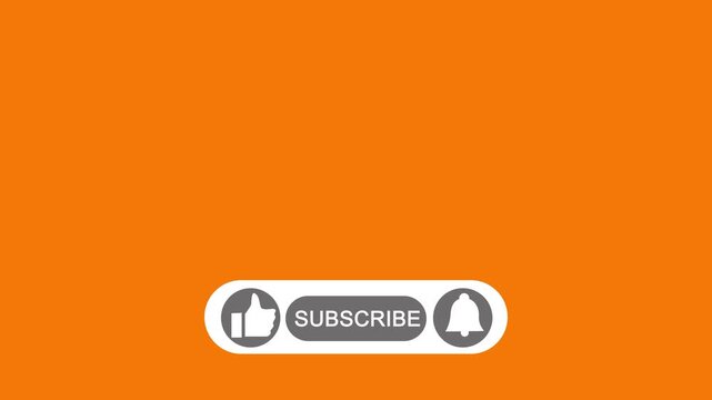 Red subscribe button with thumb up icon and notification bell on an orange background for social media video content creators and channel promotion marketing digital interface design elements