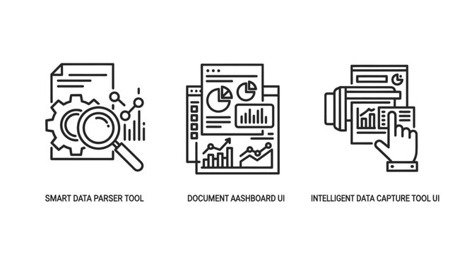 Smart data analysis and intelligent capture dashboard interface icons with analysis intelligent document dashboard analytics business software technology interface management information